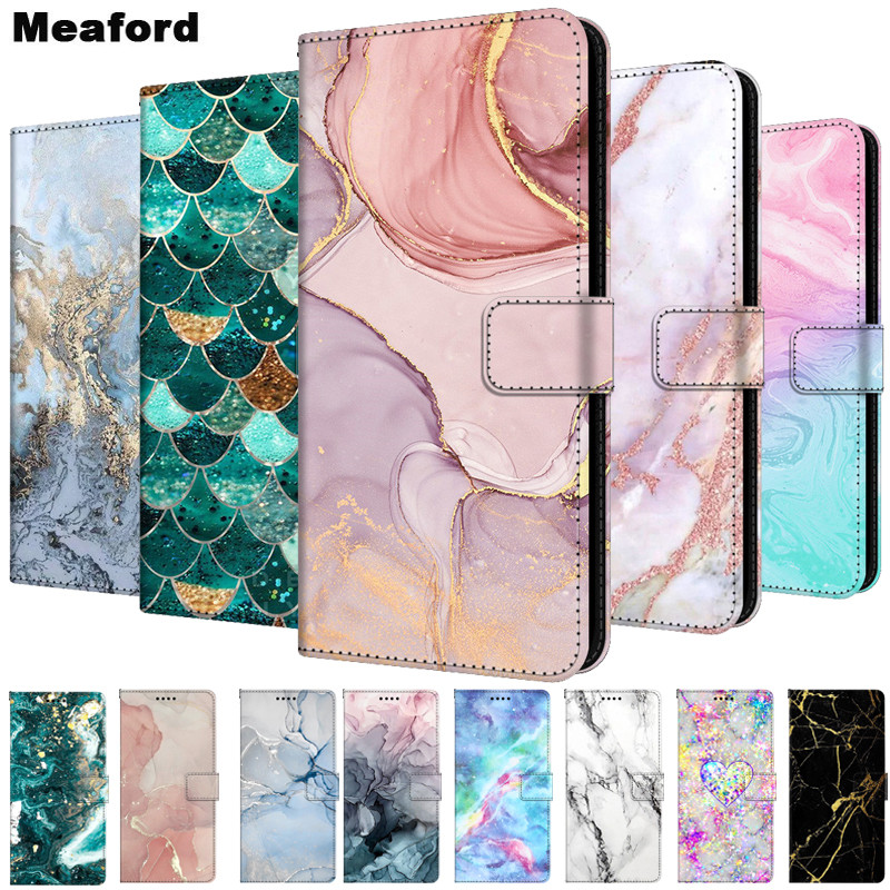 Wallets - Marble Leather Case For Huawei Honor